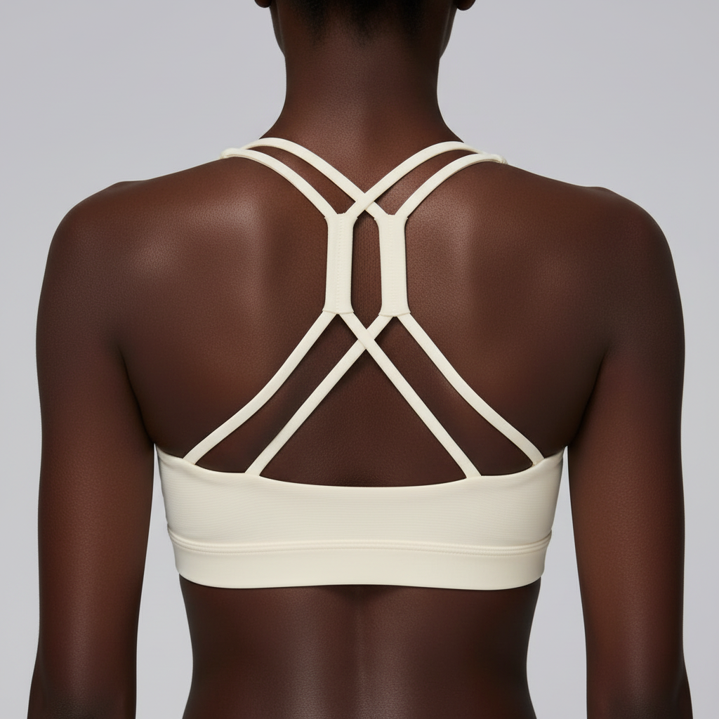 Cream Strappy Bra - Deep Brown Skin